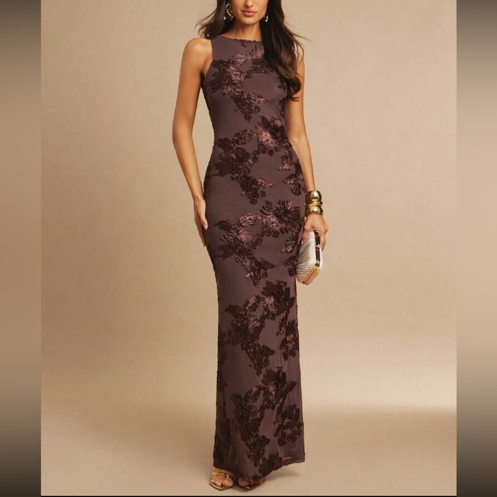 Brown Floral Sheath Dress